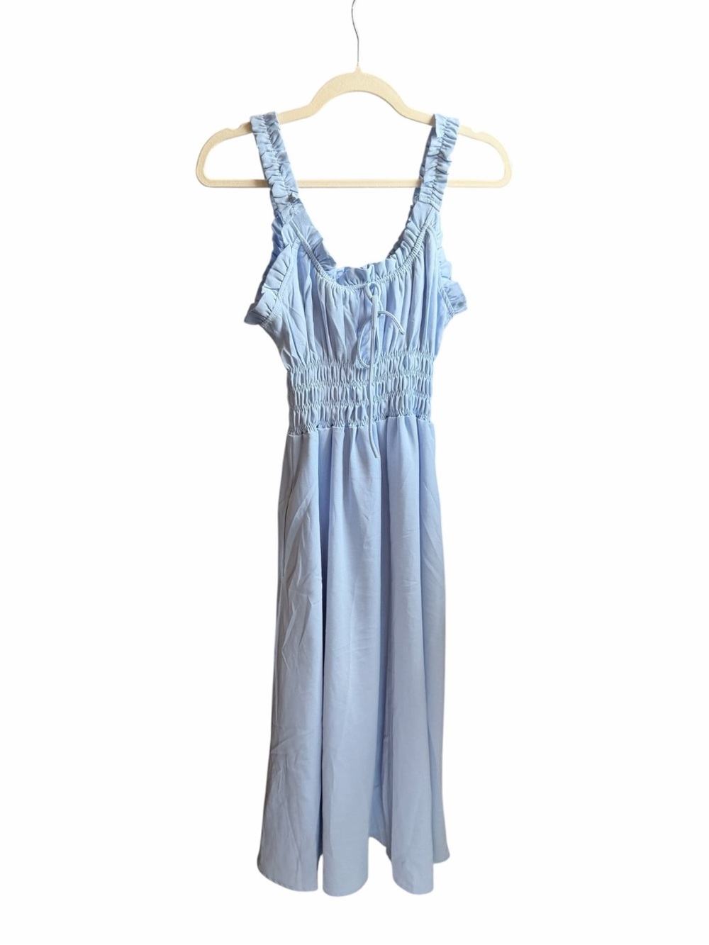 Light Blue Smocked Maxi Dress with Ruffle Straps